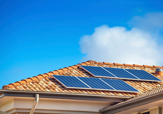 Solar panels on suburban Australian home